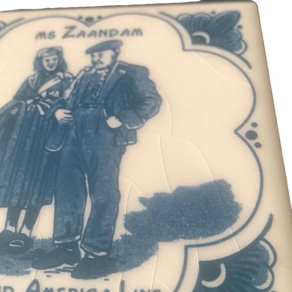 Vintage Holland America Line Delft Ms Zaandam Ceramic Tile Coaster Cruise - Picture 4 of 7